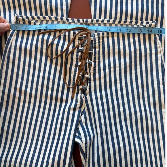Dance & Marvel High Waist Striped Flare Pants Lace Up Blue White S - Picture 2 of 7